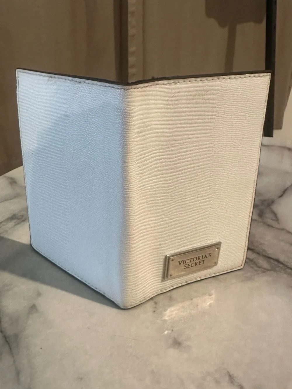 Victoria's Secret White Textured Passport Wallet with Metal Logo